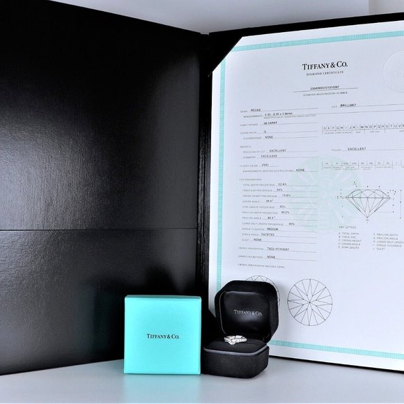 19386 Tiffany & Co. G VVS1 Round Diamond 0.98ct Platinum Engagement Ring 4.75 - Picture 2 of 8